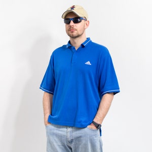 ADIDAS 90&#39;s polo shirt vintage blue collared short sleeve men size L