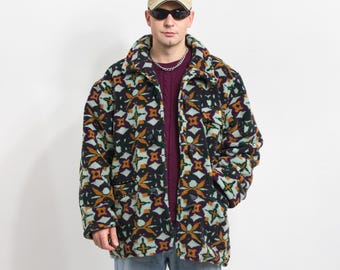 Chaqueta polar vintage de gran tamaño para invierno para hombre, talla L/XL