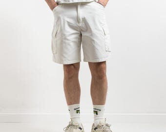 Shorts cargo jeans branco | utilitário bege vintage | folgado para festivais dos anos 90 | tamanho masculino G