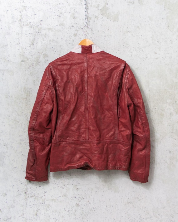 GAP Red Leather Racing Jacket Vintage Y2K Distressed Biker Men