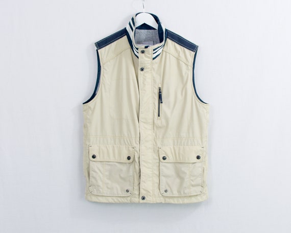 Sleeveless Jacket Vintage Y2k Vest Lined Men White Blue XL