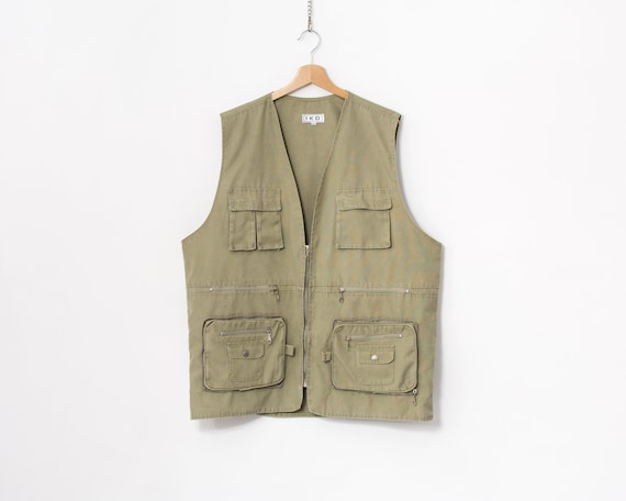 UncleEdVintage Fishing Vest Khaki Gilet Vintage 90s Cargo Hunting Jacket Men Size XXXL