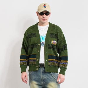 80&#39;s zig zag sweater vintage turkish cardigan retro men size M/L