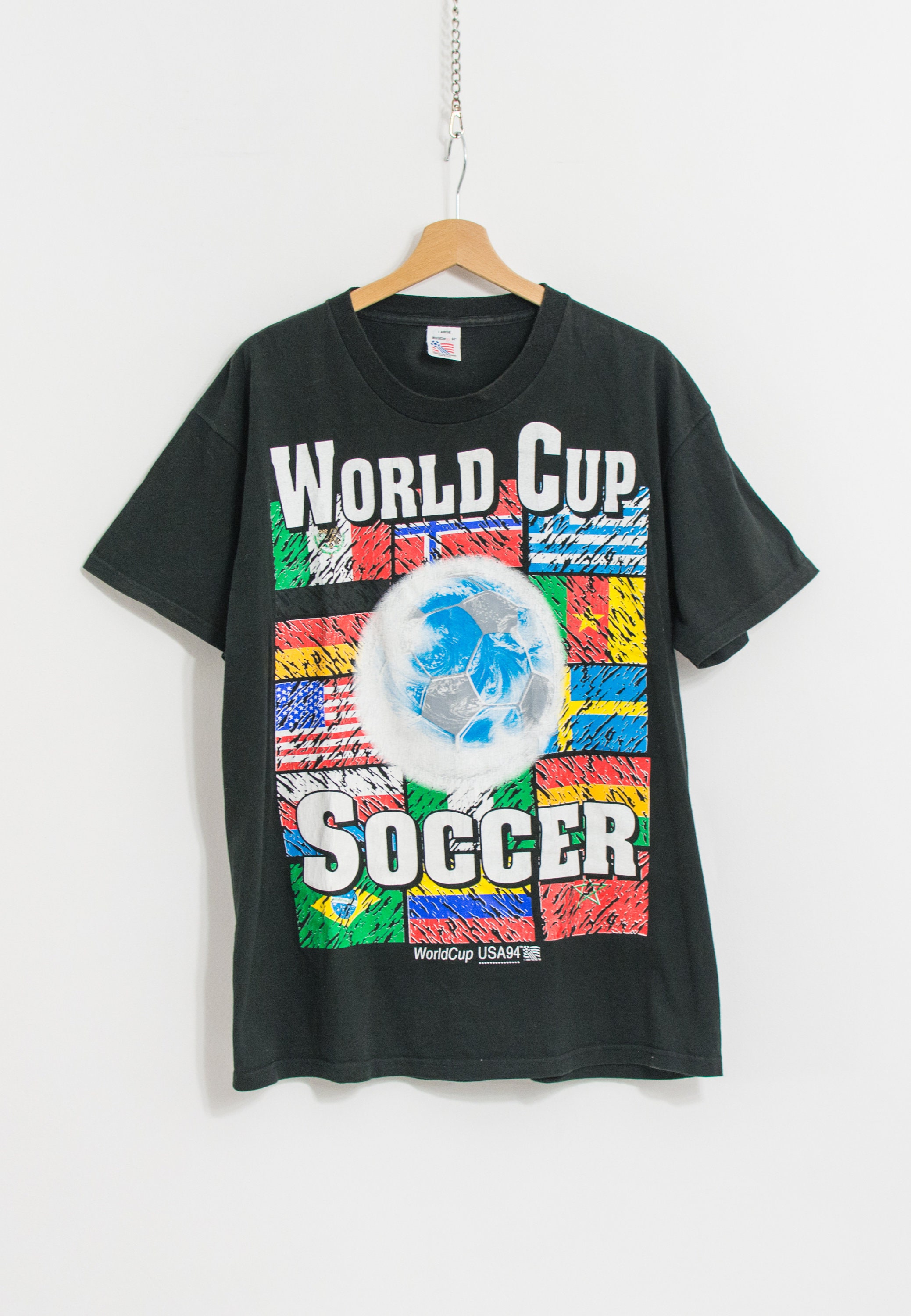 ワールドカップUSA94 Tシャツ Lサイズ 黒 World Cup 1994 T-shirt Vintage USA Mundial Soccer Top Top