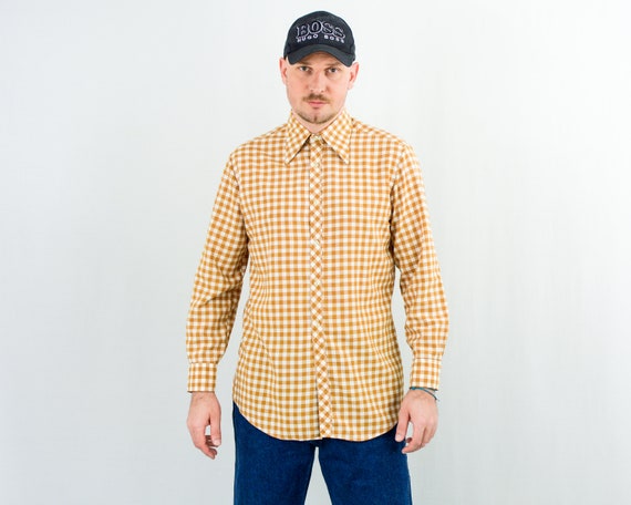 70s check shirt vintage button down collared top … - image 2