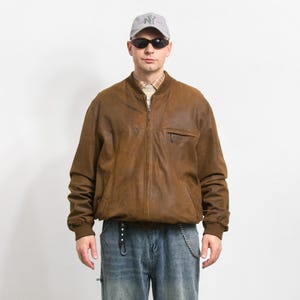 Leather bomber jacket brown Vintage suede men size XXL/XXXL