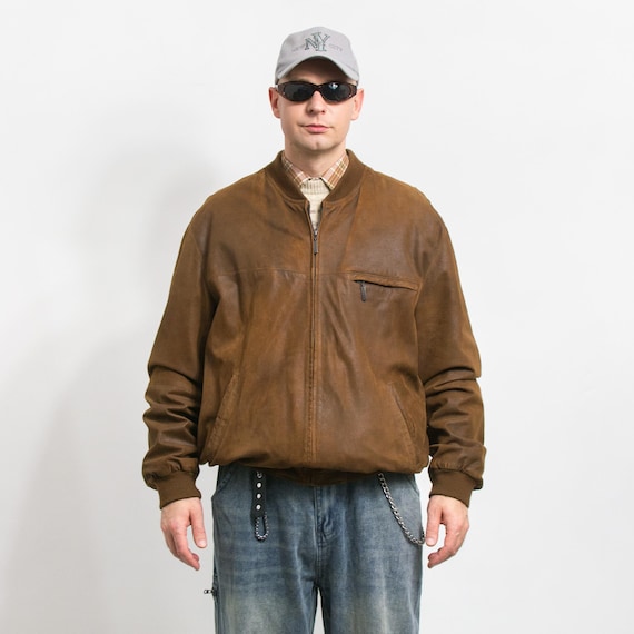 Leder Bomberjacke braun Vintage Wildleder Herren XXL/XXXL