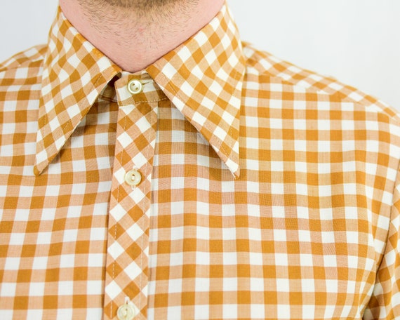 70s check shirt vintage button down collared top … - image 3