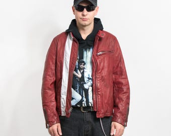 GAP レッド レザー レーシング ジャケット ヴィンテージ Y2K ダメージ