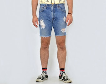 Distressed Levis Shorts Men Vintage Blue High Waist Waisted Distressed Cut off Leg Hipster Unisex Cutoffs 1990 s M L W33 Etsy
