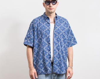 GAP Vintage Loose Fit gemustertes Hemd | Kurzarm übergroßes uutton up | Herren Größe L