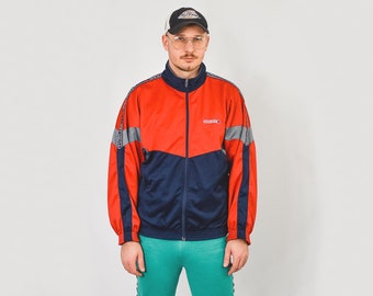 HIGHROAD Tracksuit top Vintage 90's Sport red blue sweatshirt oldschool multi colour block full zip L/XL