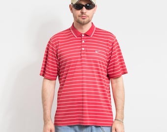 NIKE Polo Shirt Dri-Fit | vintage striped red collared short sleeve top | men's size L