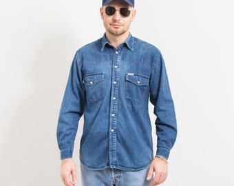 Vintage 90's denim shirt stonewashed blue long sleeve men size S