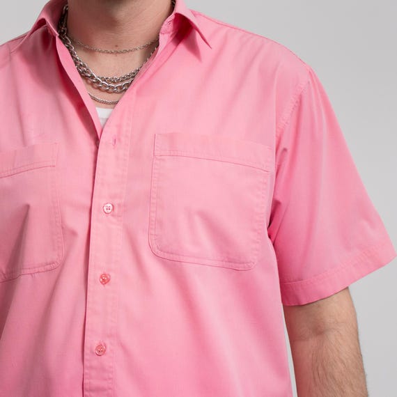 Vintage 90's Shirt Pink Button Down Short Sleeve 100% Cotton Men