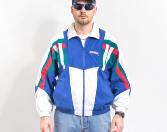 PUMA 90er Jahre Vintage Trainingsjacke Multicolor Block Windjacke Herren Größe M