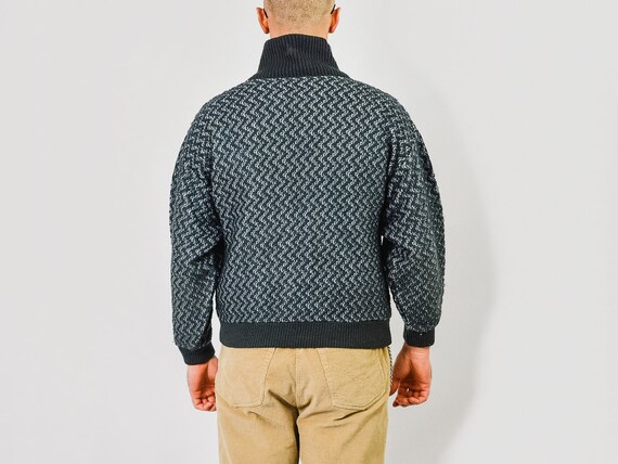 80s sweater men patchwork leather Patterned pullo… - image 5