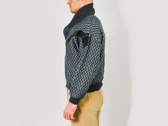 80s sweater men patchwork leather Patterned pullo… - image 4