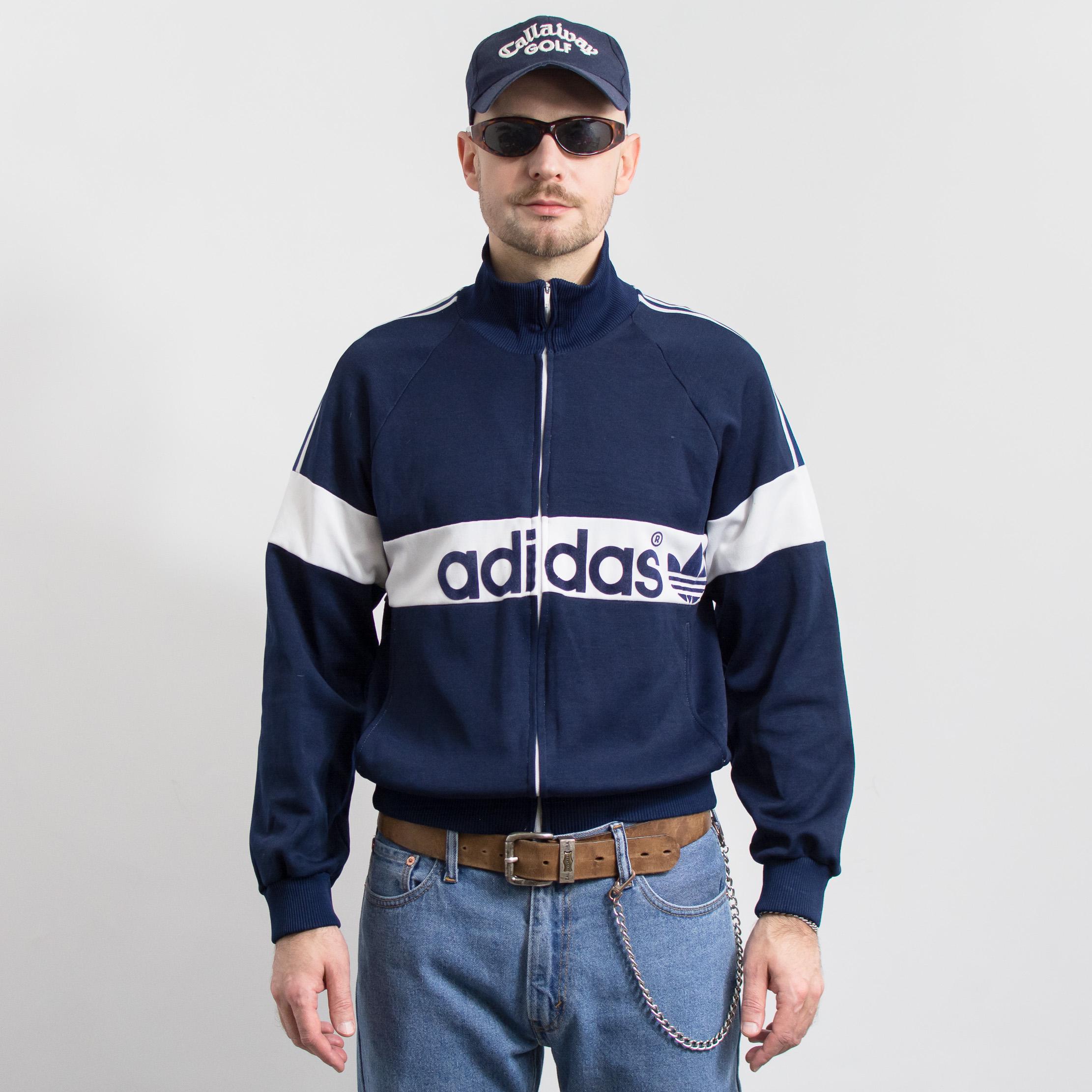 ウォーキング・ランニングウェア 70s adidas track jacket Vintage 70s Adidas Navy Track Jacket White Stripes Collectible M