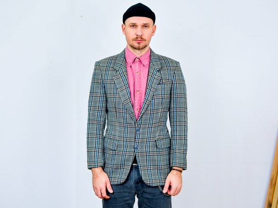 Vintage Evening Cocktail Men Blazer Checkered Formal Party Wedding Jacket XS S