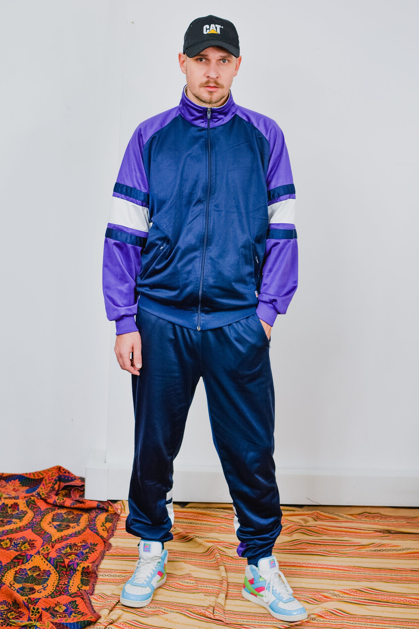 90s Tracksuit vintage men navy blue purple oldschool sport Etsy