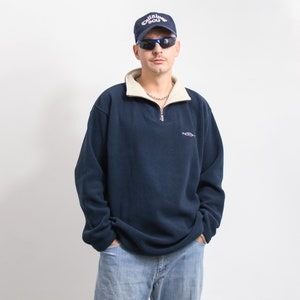 Fleece sweatshirt navy-blue pullover warm oversized men size XL