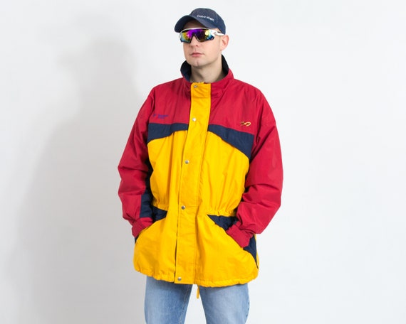 Vintage Windbreaker in Yellow Red Jacket Padded Men Size XL - Etsy