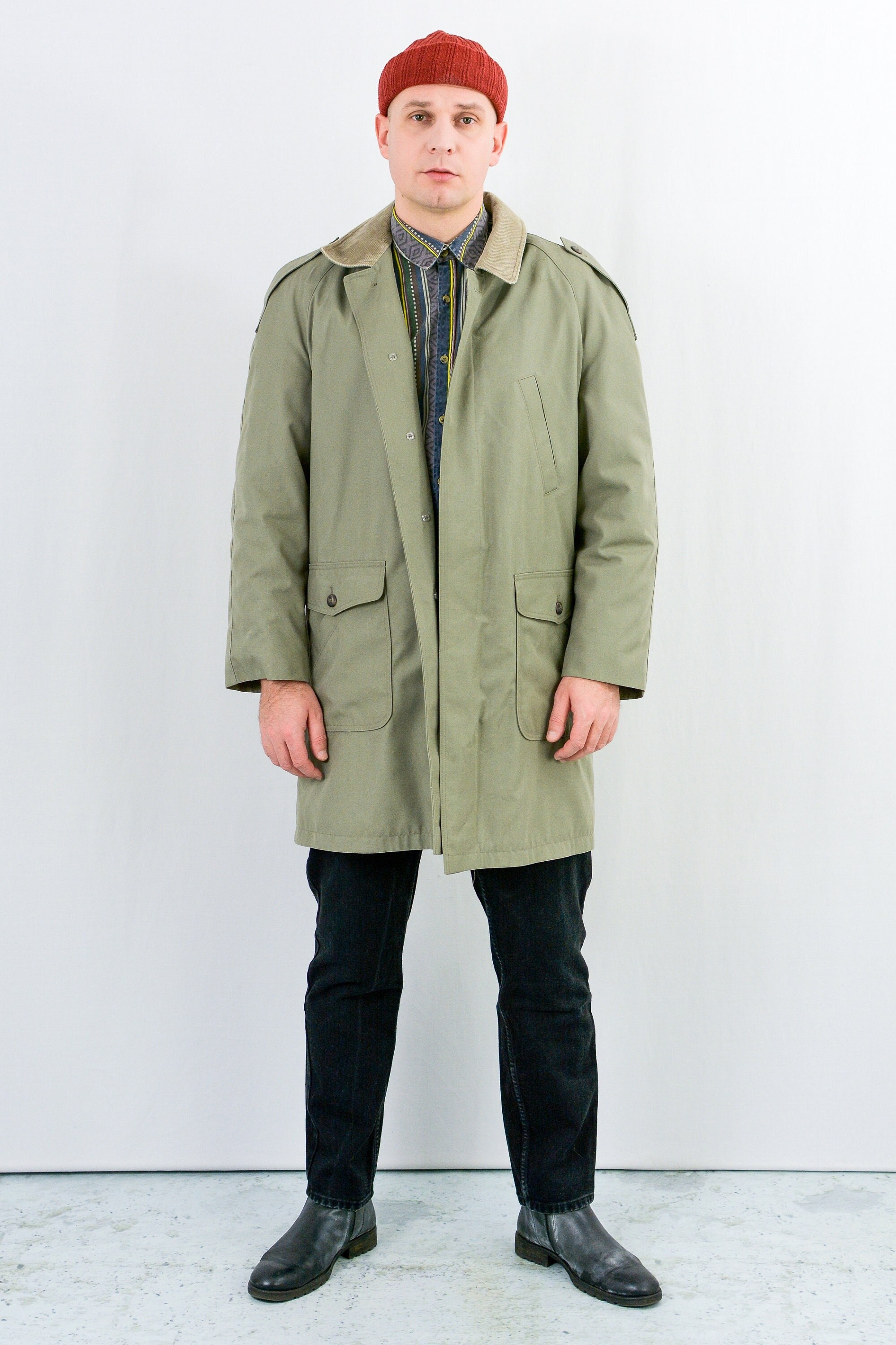 Vintage 90s Jacket Khaki Military Green Coat Spring Autumn