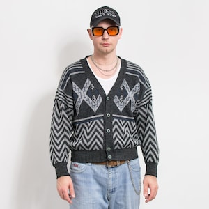 Vintage cardigan wool nordic sweater preppy retro men size M/L