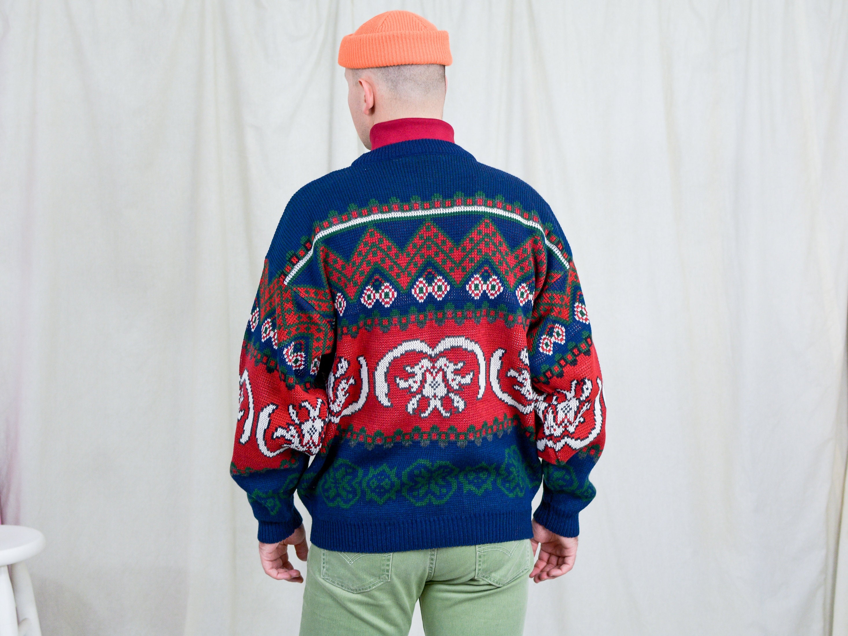 UncleEdVintage Autumn Sweater Vintage Oversized Chunky 90s Wool Jumper Men Pullover Abstract XL