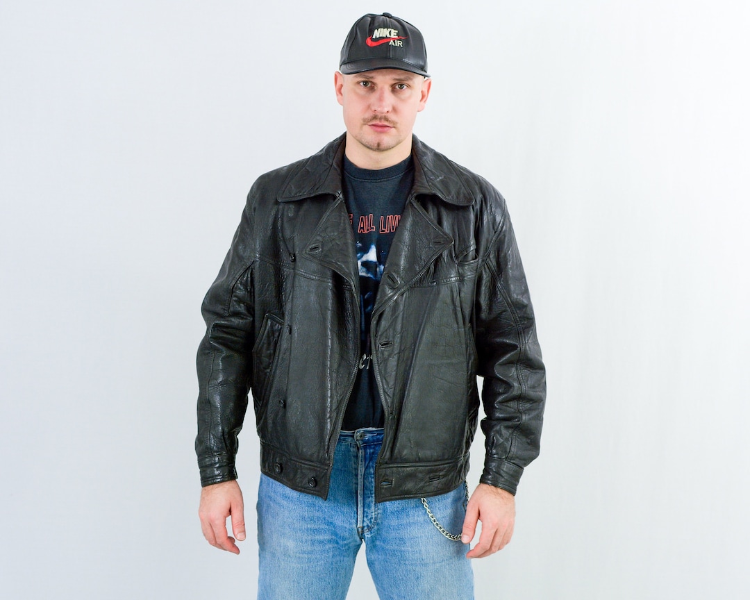 Black Real Leather Jacket Ramones Vintage 80s Men M/L - Etsy Black Real Leather Jacket Ramones Vintage 80s Men M/L - Etsy