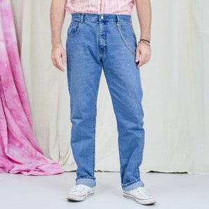 Vintage Jeans W38 L34 blau Denim hohe Taille 90er Jahre Reißverschluss fliegen gerade Bein XXL