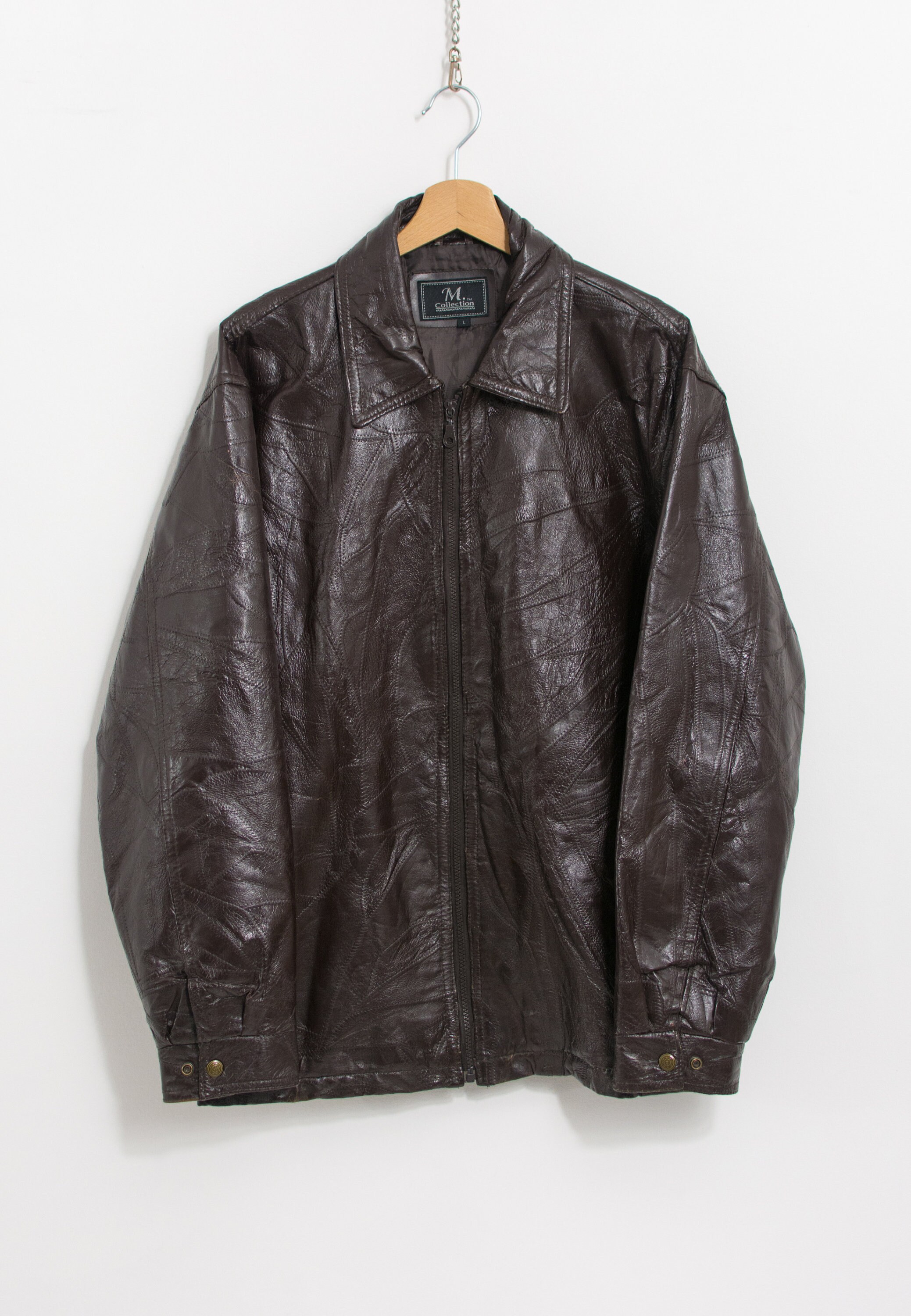 Patchwork Leather Jacket Vintage 90's Brown Men Size L - Etsy