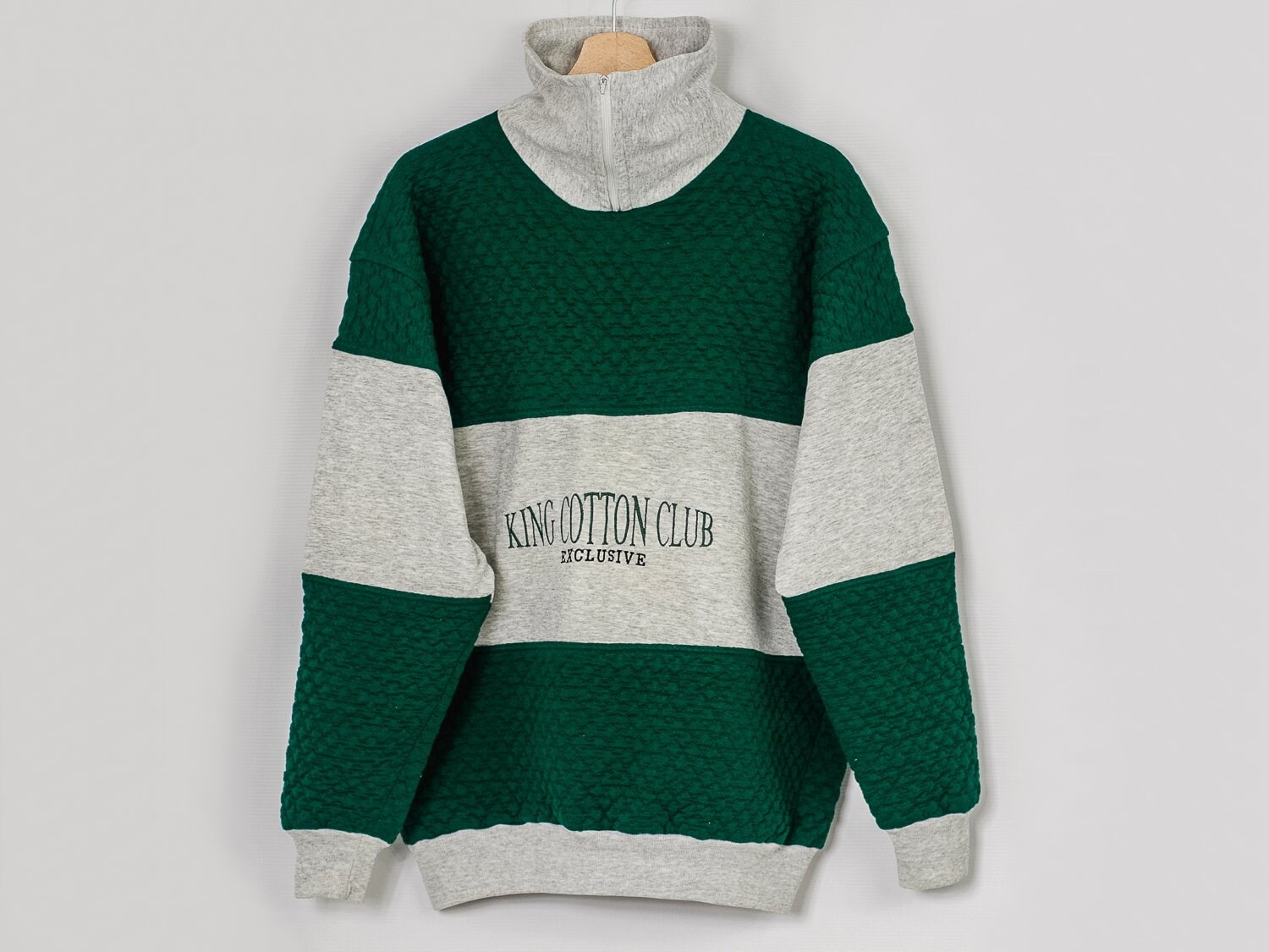 King Cotton Club Sweatshirt Vintage 90 s Gray Green Zip up Hipster