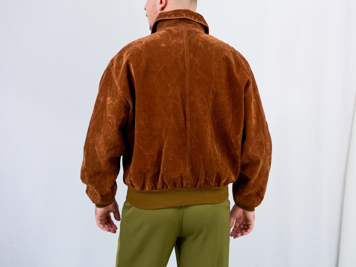 Caramel bomber jacket faux suede vintage fake leather 90s Etsy