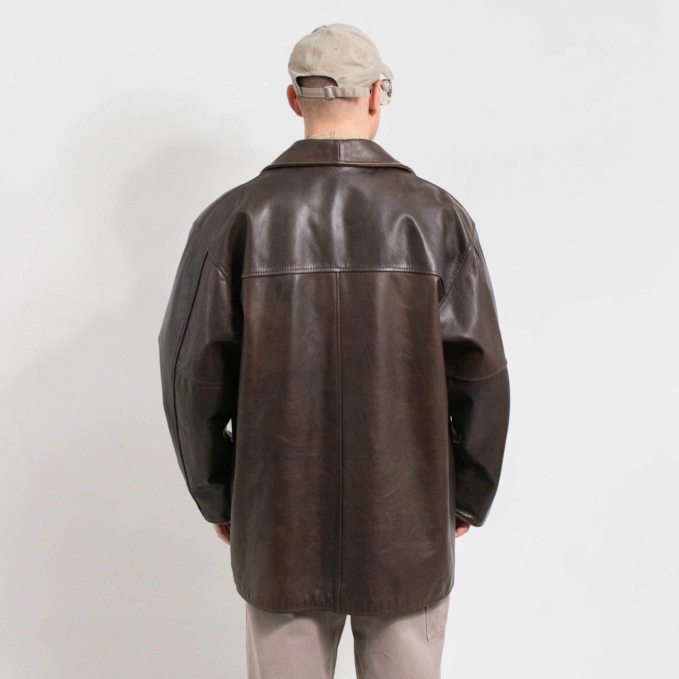 90s ヴィンテージ 牛革 上質革 オーバーサイズ レザージャケット ブラウン ヴィンテージブラウンレザーバイカージャケット：90年代のオーバー