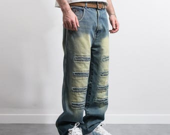 Jeans larghi effetto vintage anni 2000, stile hip hop, taglia W36