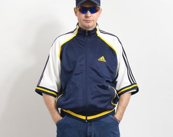 ADIDAS tracksuit top Vintage 90's short sleeve zip up men size L