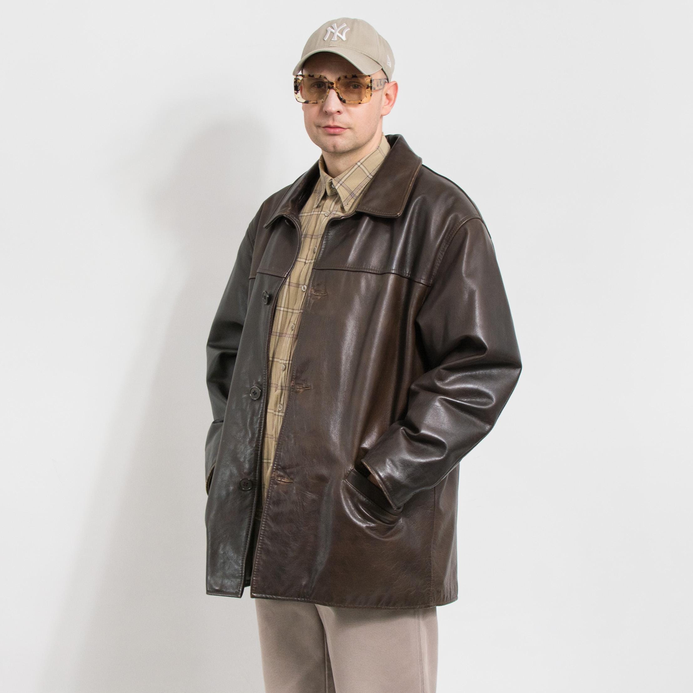 ブラウンレザージャケット ヴィンテージ 90年代 ミニマリスト オーバー