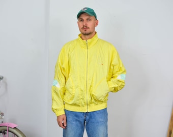 ELLESSE jacket Yellow windbreaker Vintage 90's lemon sport tracksuit top shell Sport L/XL