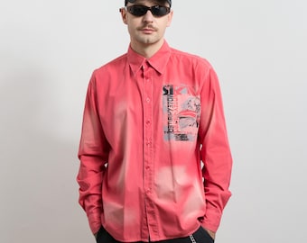 Vintage Y2K bedrucktes Shirt Japan Style Top Herren M