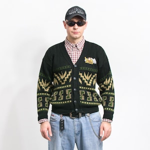 80&#39;s zig zag sweater vintage turkish cardigan retro men size S/M