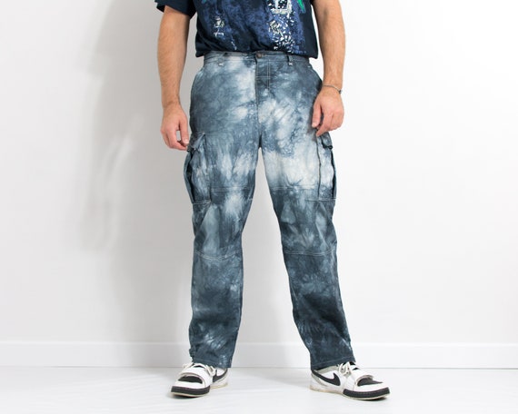 Tie Dye Cargo Pants Vintage Wide Leg Baggy Trousers Size W34 L29