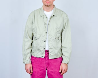 Corduroy jacket Vintage 80s cropped beige denim casual men XL