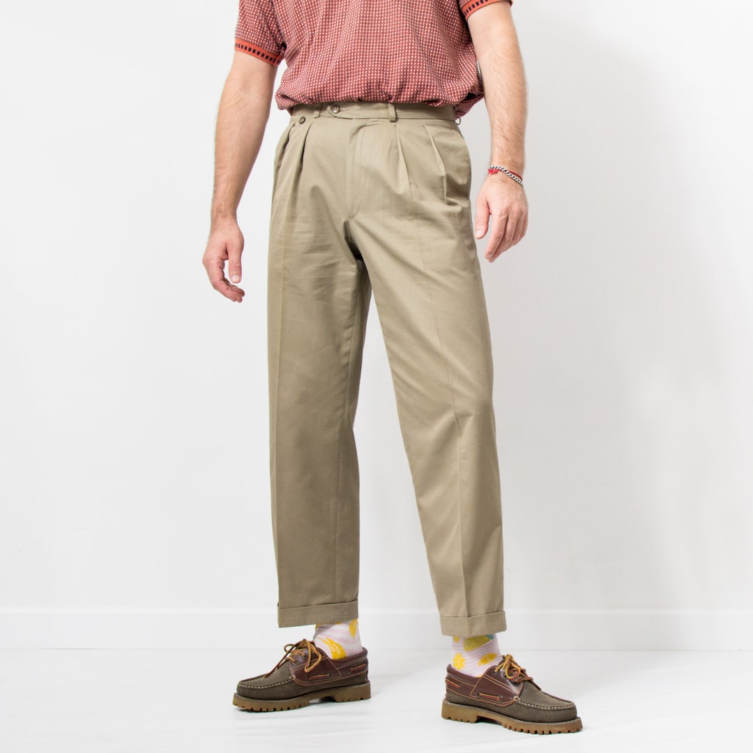 90'S Dockers Drees Slacks, two-pleat slacks, men's, size W32, vintage polyester Khaki type Vintage Second Hand
