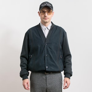 Kurtka bomberka z zamszu w stylu vintage, dzianinowe rękawy, wełna, rozmiar XL