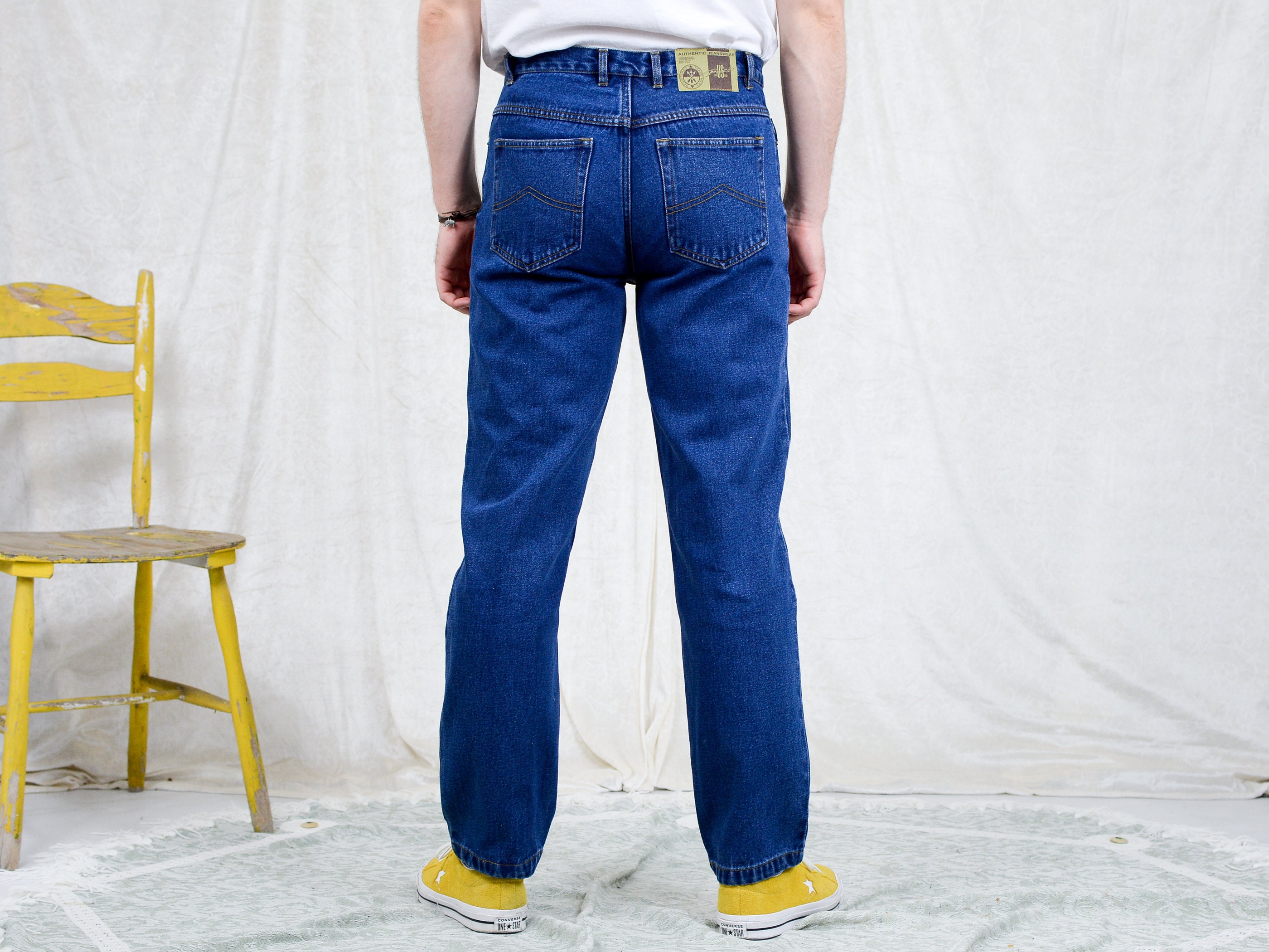 Authentic Jeans W35 L32 Navy Blue Denim High Waisted Vintage 90s