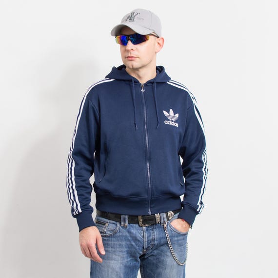 y2k adidas スウェット トラックジャケット ブラウン ネイビー O Adidas Hooded Track Jacket Y2K Tracksuit Top Men's M - Etsy