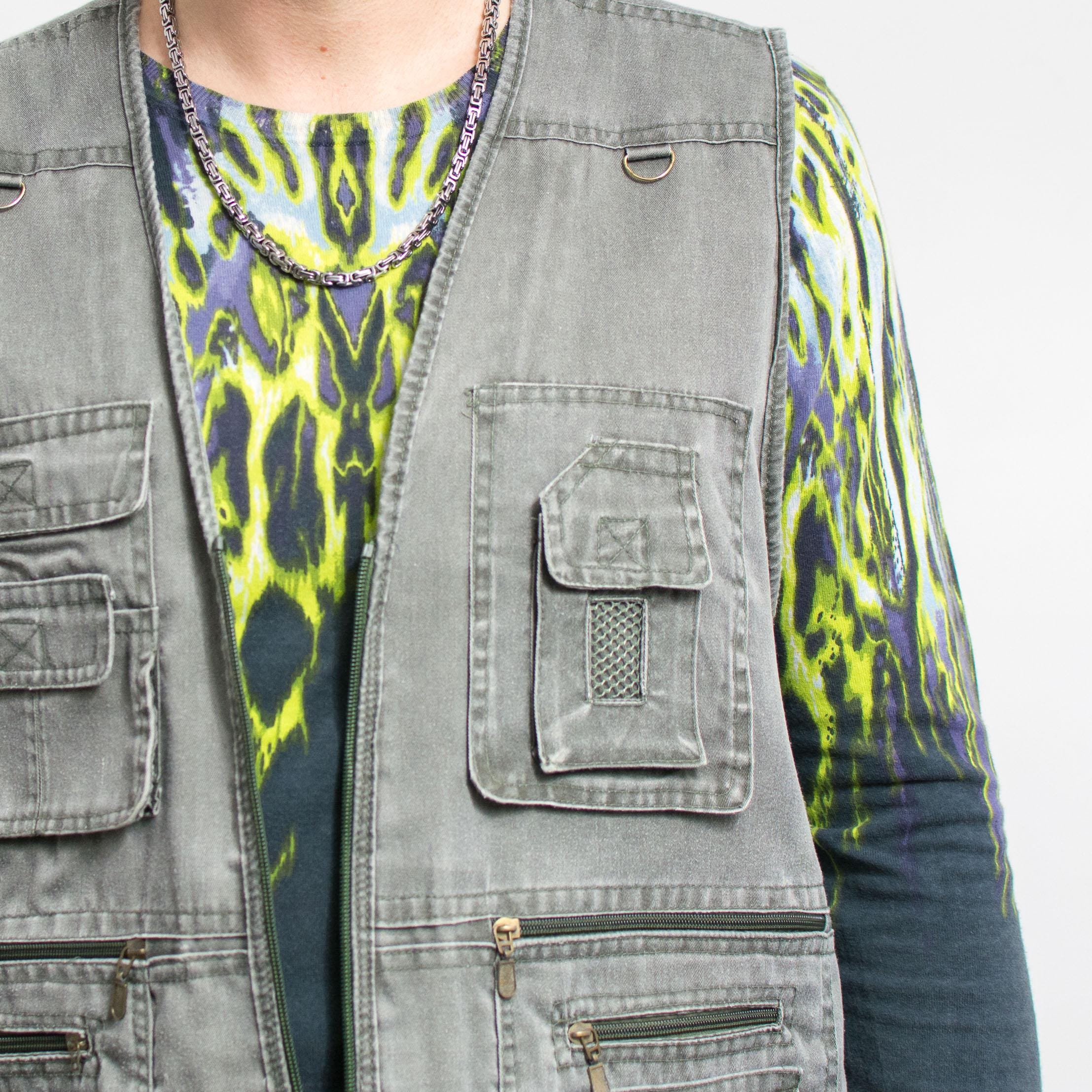 Vintage 90s Fishing Vest | Khaki Utility Cargo Multi Pocket 