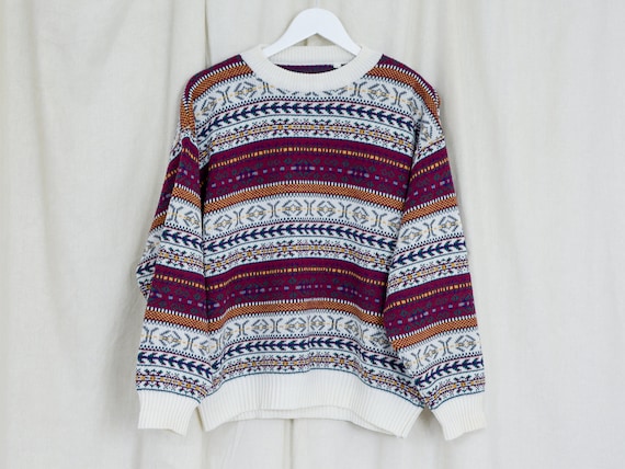 Zig Zag Sweater Vintage 90s Pullover Nordic Multi Colour Striped Jumper 90s Men S M Etsy UK